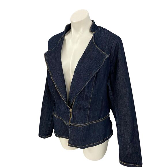 Nicki Minaj Blazer Womens 2X Denim Peplum Zip Up Jacket Work Office Casual - Picture 2 of 13